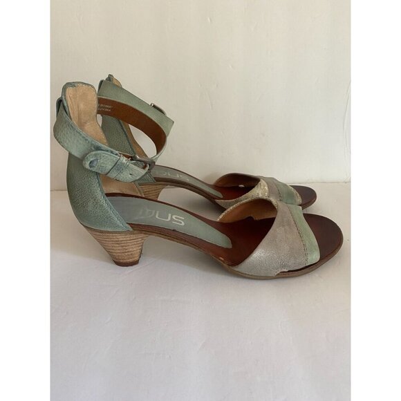 MJUS Teal and Aqua Leather Open Toe Block Heel Ankle Strap Sandal 40 - Picture 7 of 8